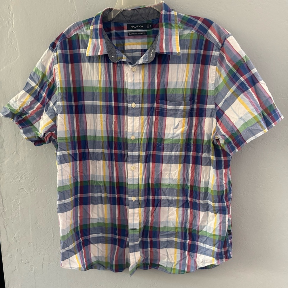 Nautica Classic Fit Stretch Men's Colorful Plaid Button-Down Shirt XL